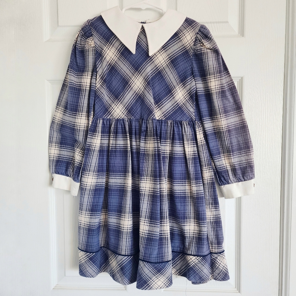 Polly Flinders Vintage Blue Plaidโ Flannel Girls Dress